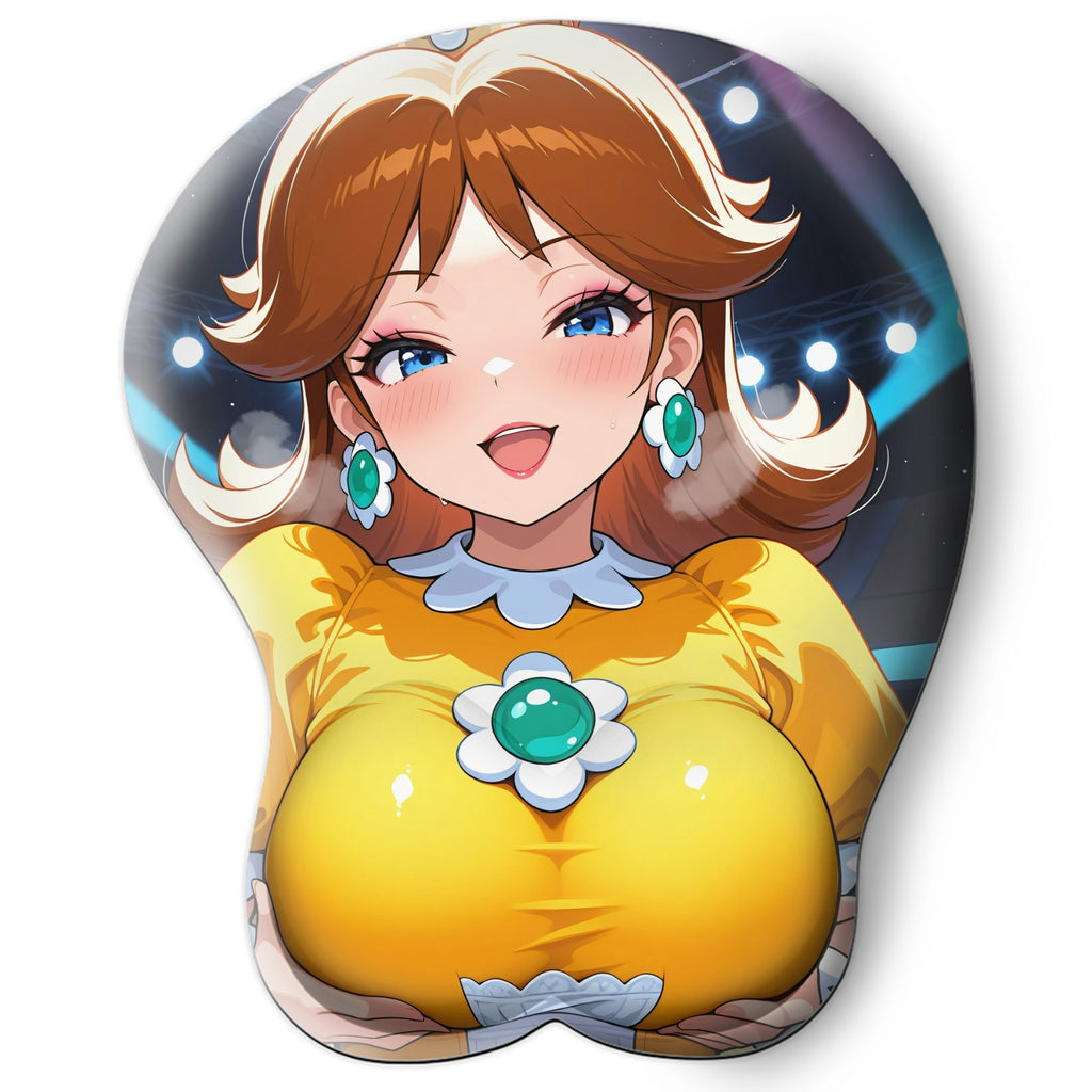 3D oppai Anime Mouse Pad with Silicone Wrist Support, Non-Slip Ergonomic Shape, Super Mario Game Character Daisy #01