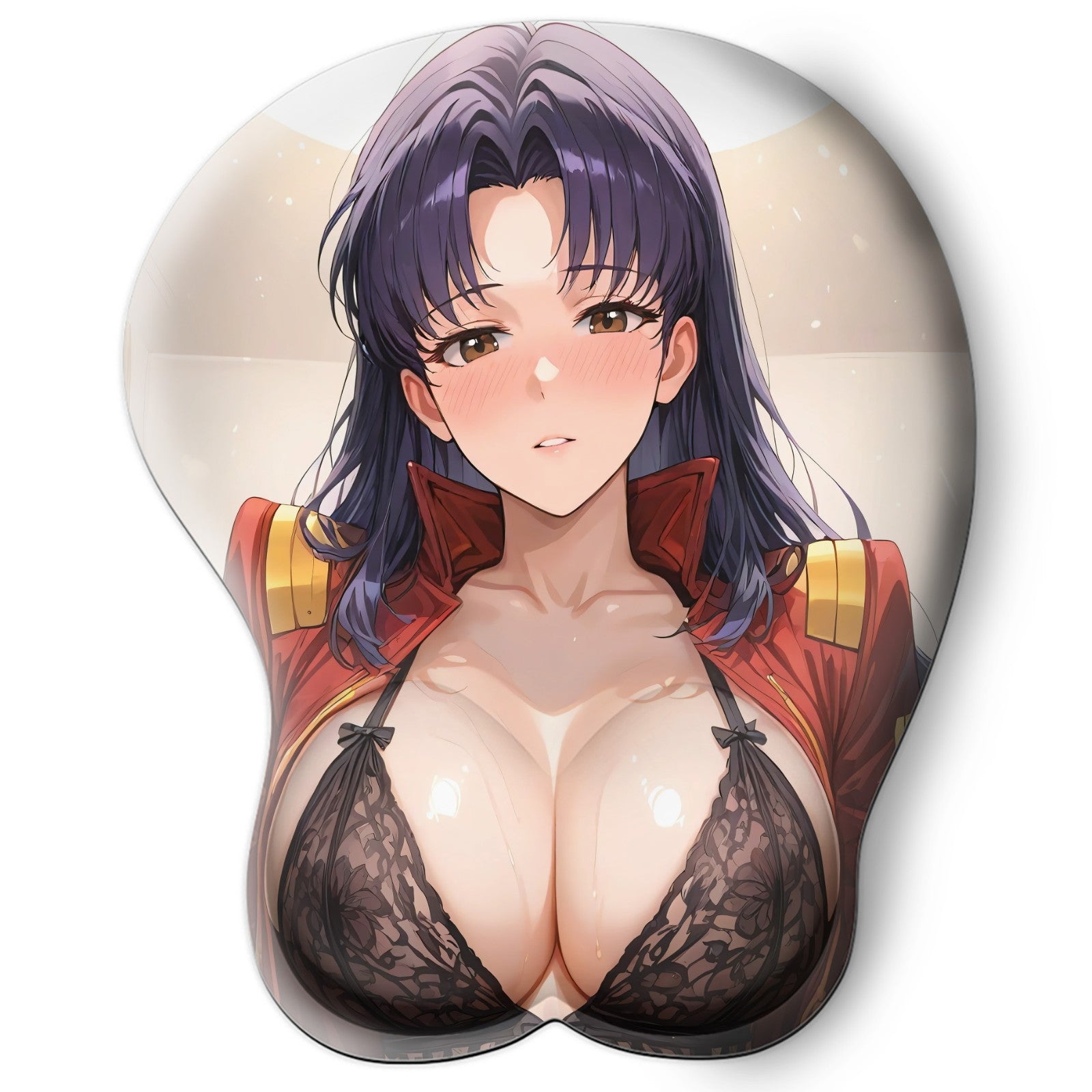 3D oppai Anime Mouse Pad with Silicone Wrist Support, Non-Slip Ergonomic Shape, Evangelion anime Character Misato #01