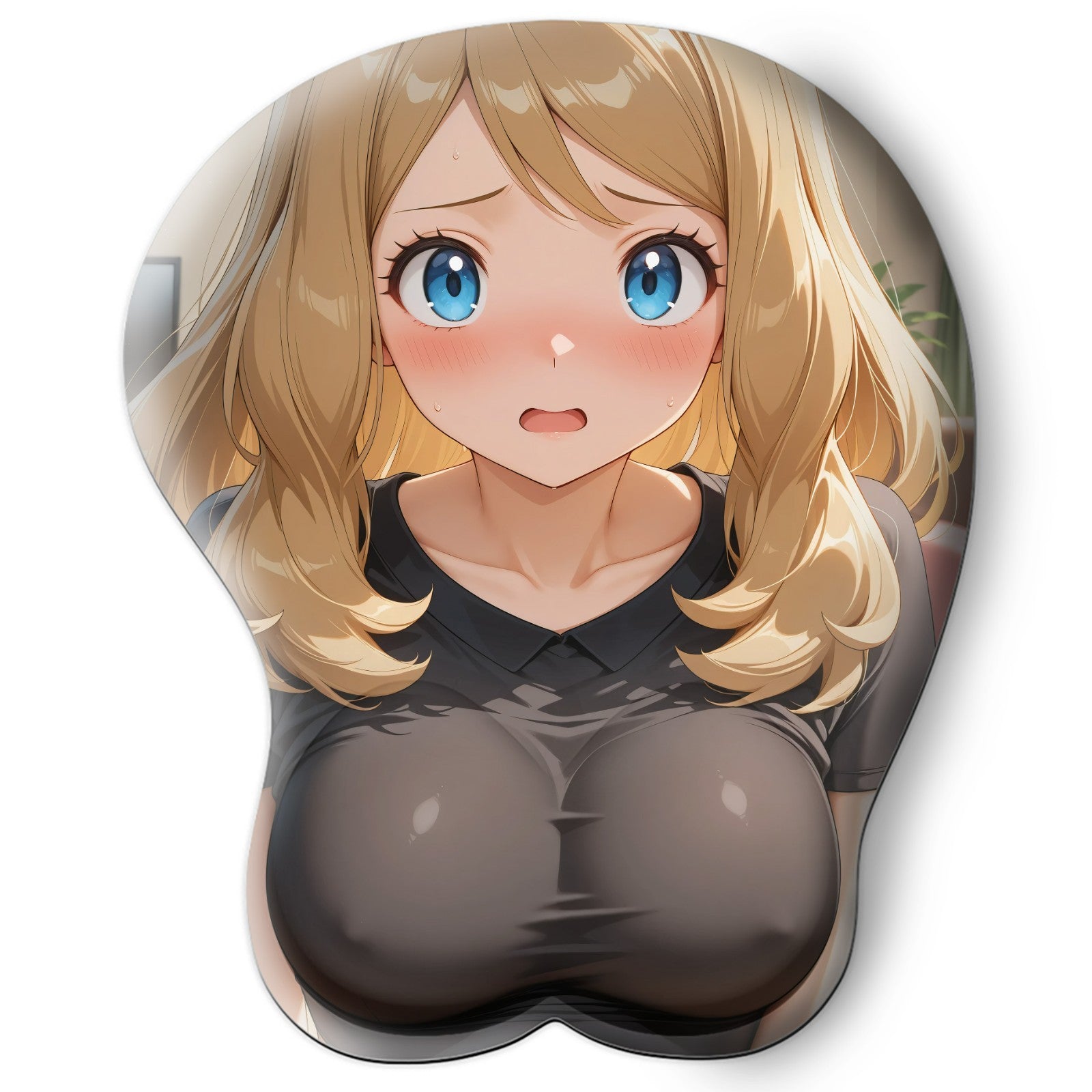 3D oppai Anime Mouse Pad with Silicone Wrist Support, Non-Slip Ergonomic Shape, Pokemon Anime Character Serena #01