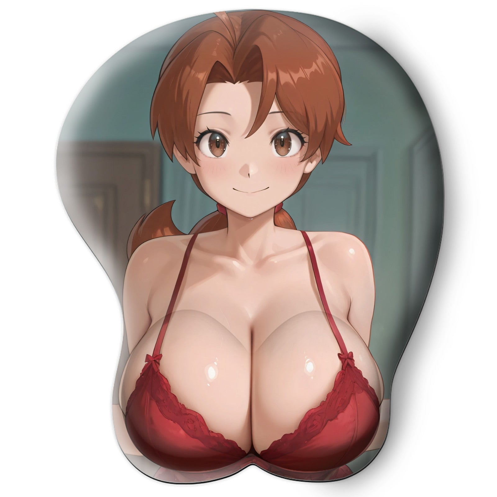 3D oppai Anime Mouse Pad with Silicone Wrist Support, Non-Slip Ergonomic Shape, Pokemon Anime Character Delia  #01