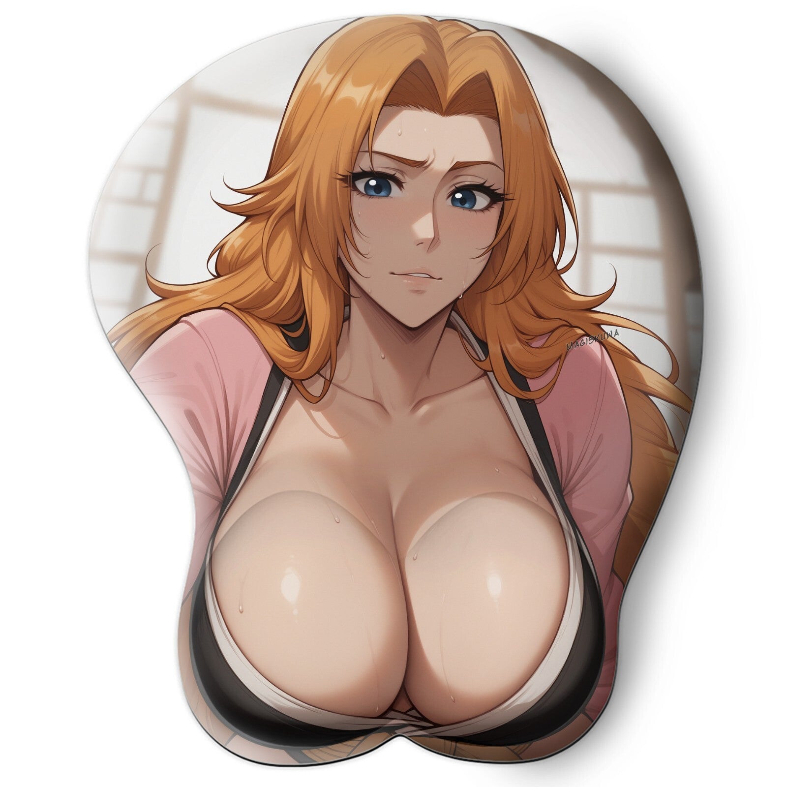 3D oppai Anime Mouse Pad with Silicone Wrist Support, Non-Slip Ergonomic Shape,Bleach Anime Character Rangiku Matsumoto #01