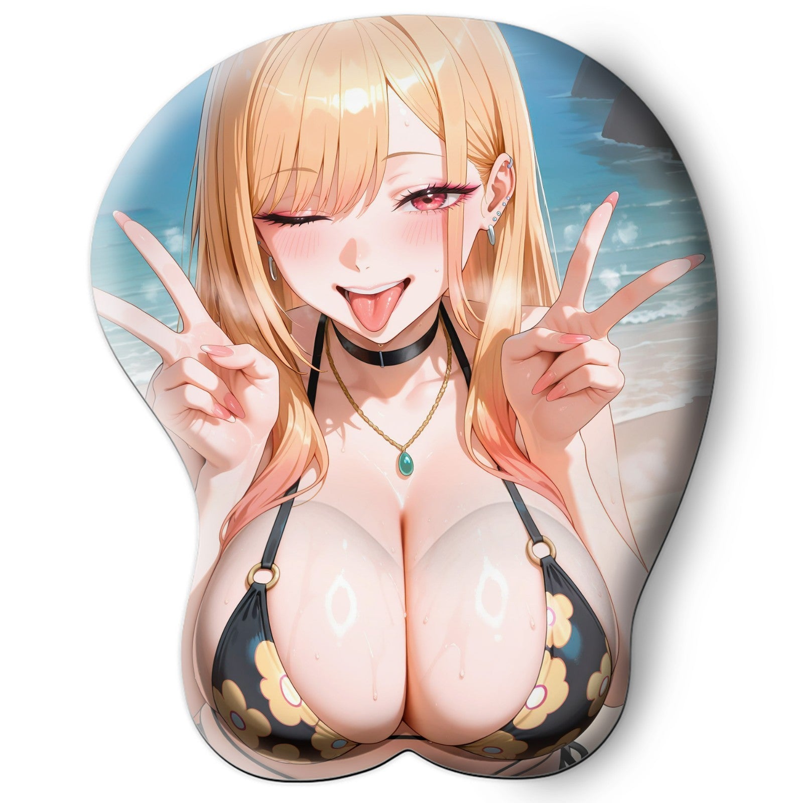 3D oppai Anime Mouse Pad with Silicone Wrist Support, Non-Slip Ergonomic Shape, My Dress-Up Darling Anime Character  Marin Kitagawa #01