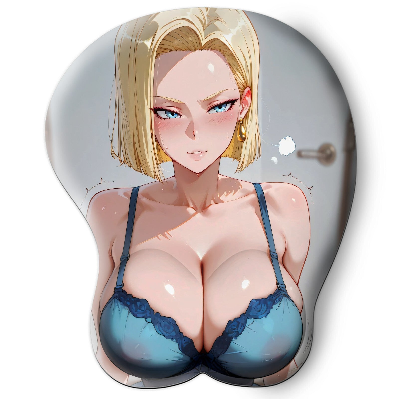 3D oppai Anime Mouse Pad with Silicone Wrist Support, Non-Slip Ergonomic Shape, Dragon Ball anime Character Android n18 #01