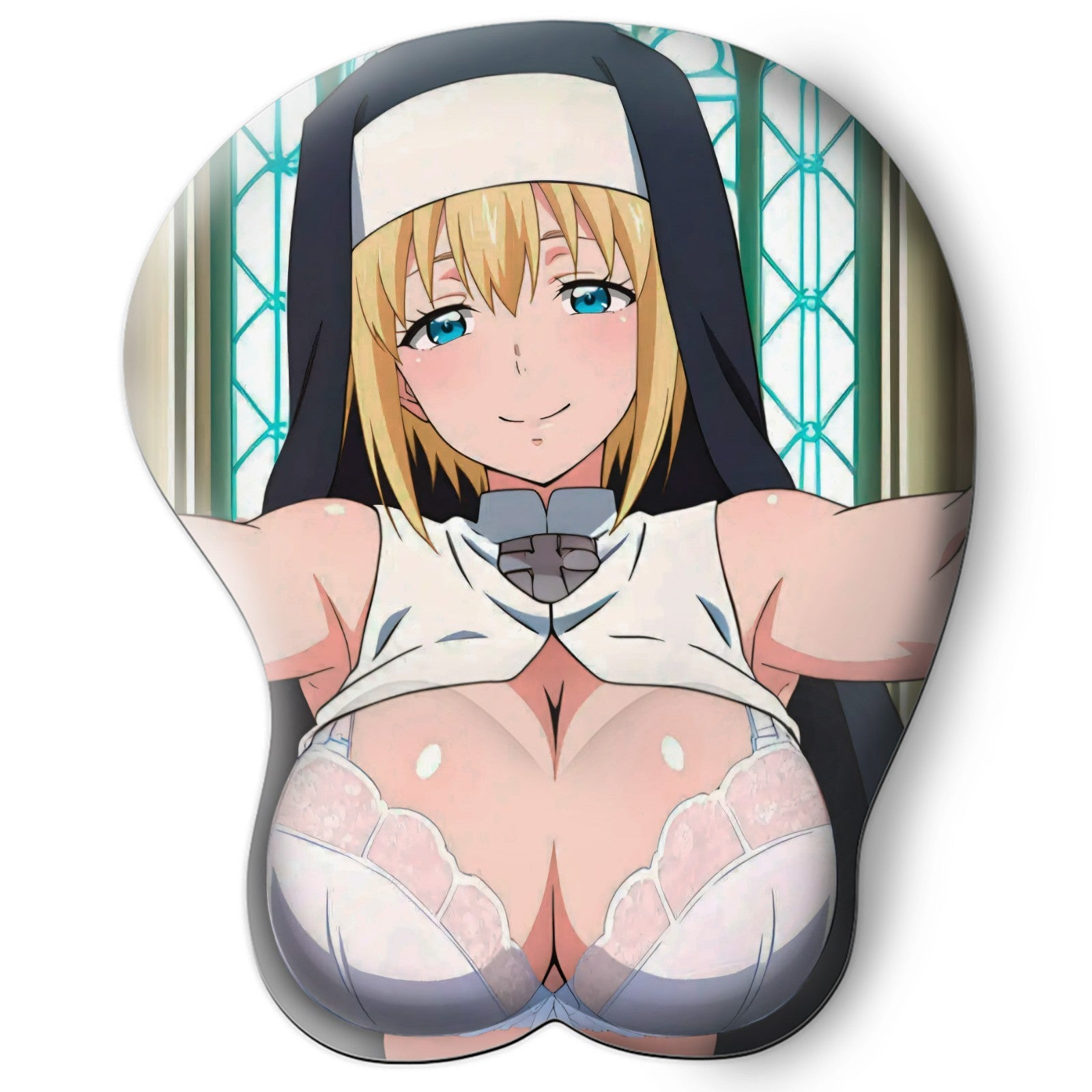 3D oppai Anime Mouse Pad with Silicone Wrist Support, Non-Slip Ergonomic Shape, Fire Force Anime Character Iris #01