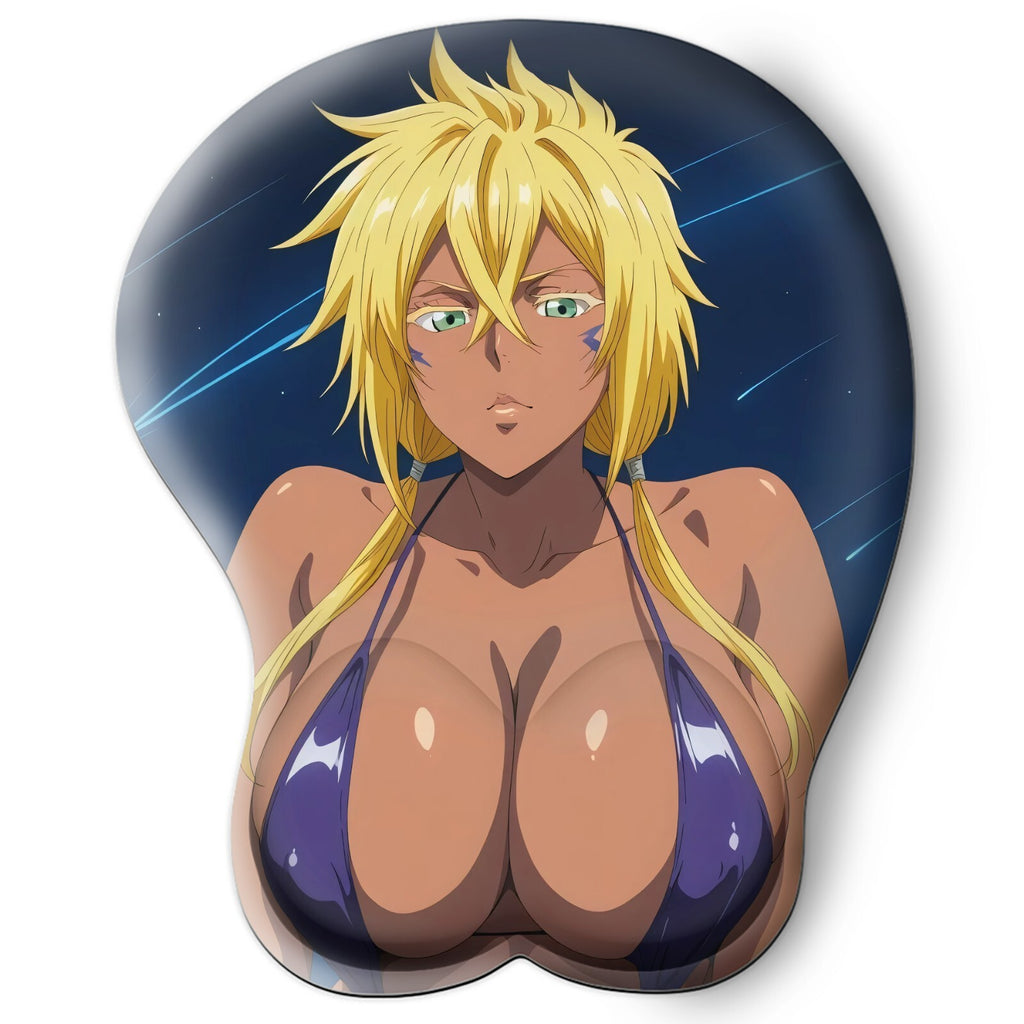 3D oppai Anime Mouse Pad with Silicone Wrist Support, Non-Slip Ergonomic Shape, Bleach anime Character Harribel  #03
