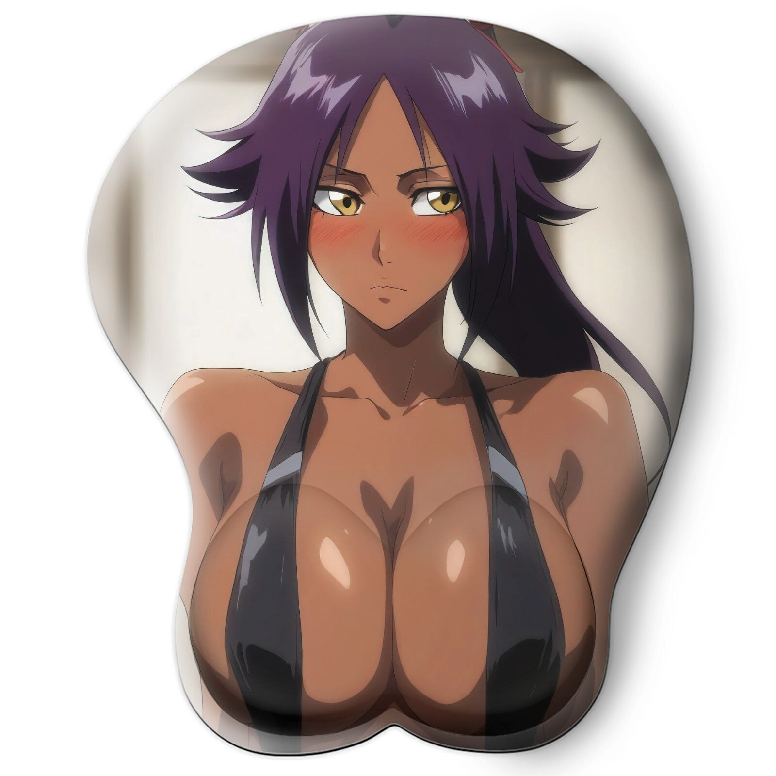 3D oppai Anime Mouse Pad with Silicone Wrist Support, Non-Slip Ergonomic Shape, Bleach Anime Character Yoruichi #02