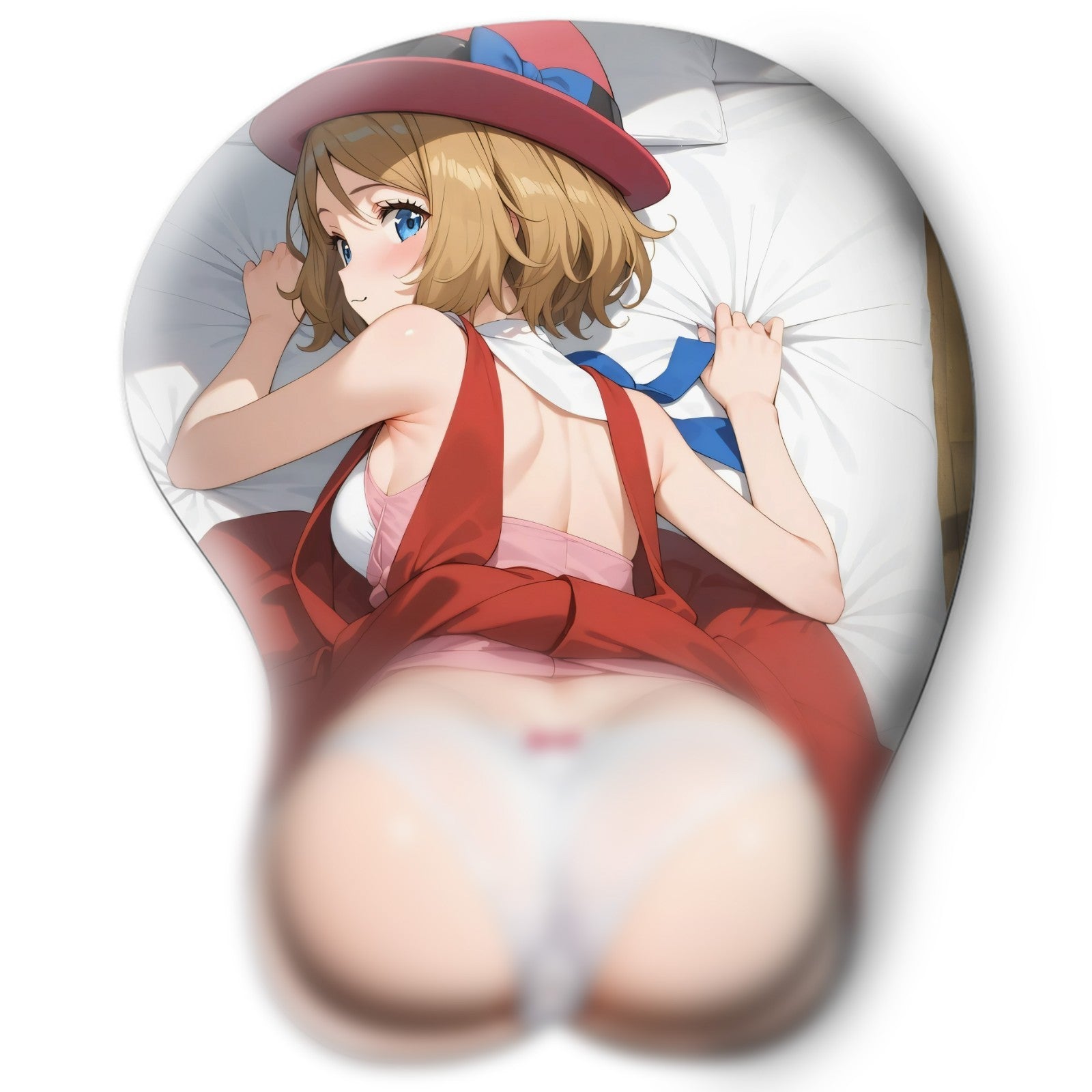 3D butt Anime Mouse Pad with Silicone Wrist Support, Non-Slip Ergonomic Shape, Pokemon anime Character Serena #02