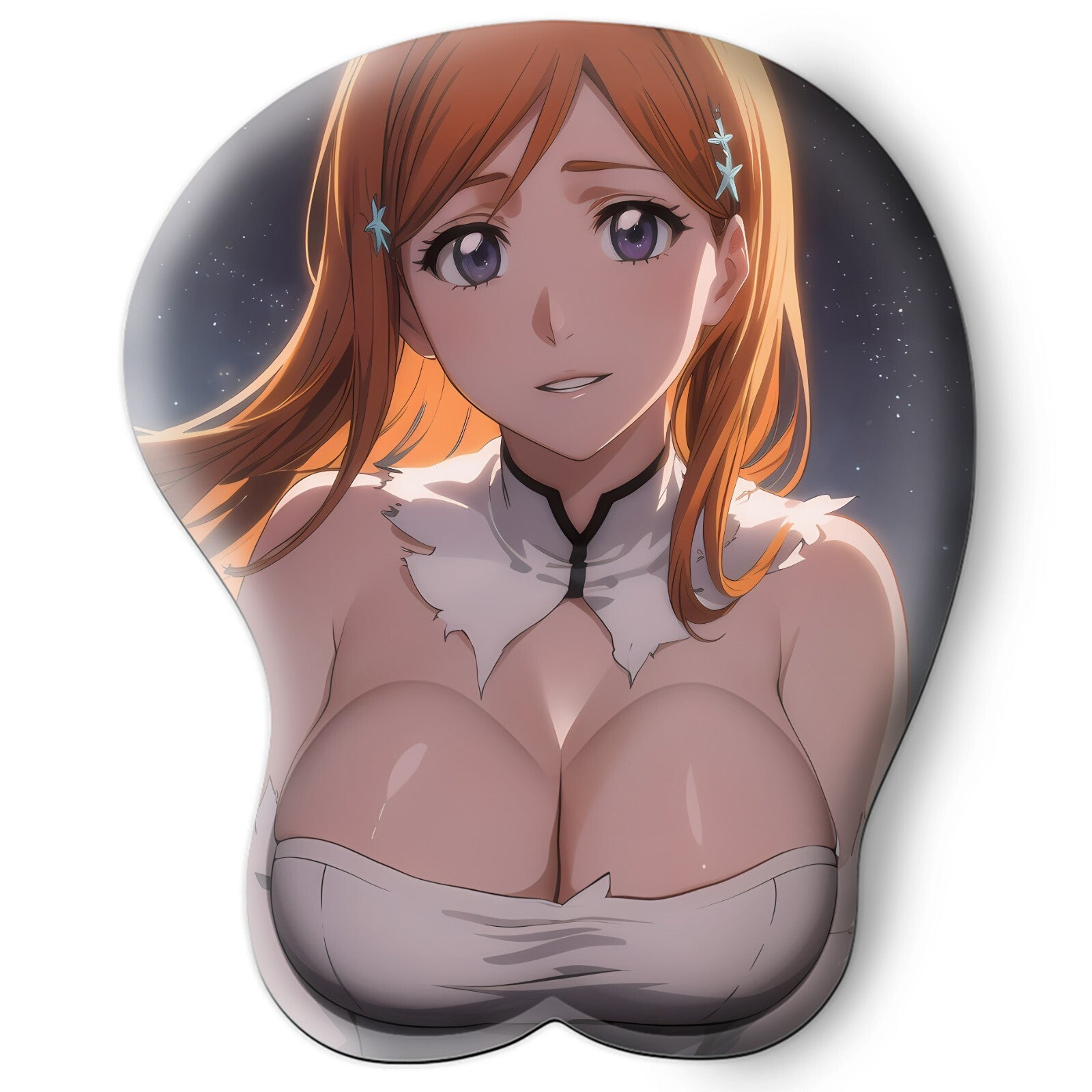 3D oppai Anime Mouse Pad with Silicone Wrist Support, Non-Slip Ergonomic Shape, Bleach Anime Character Orihime Inoui #02