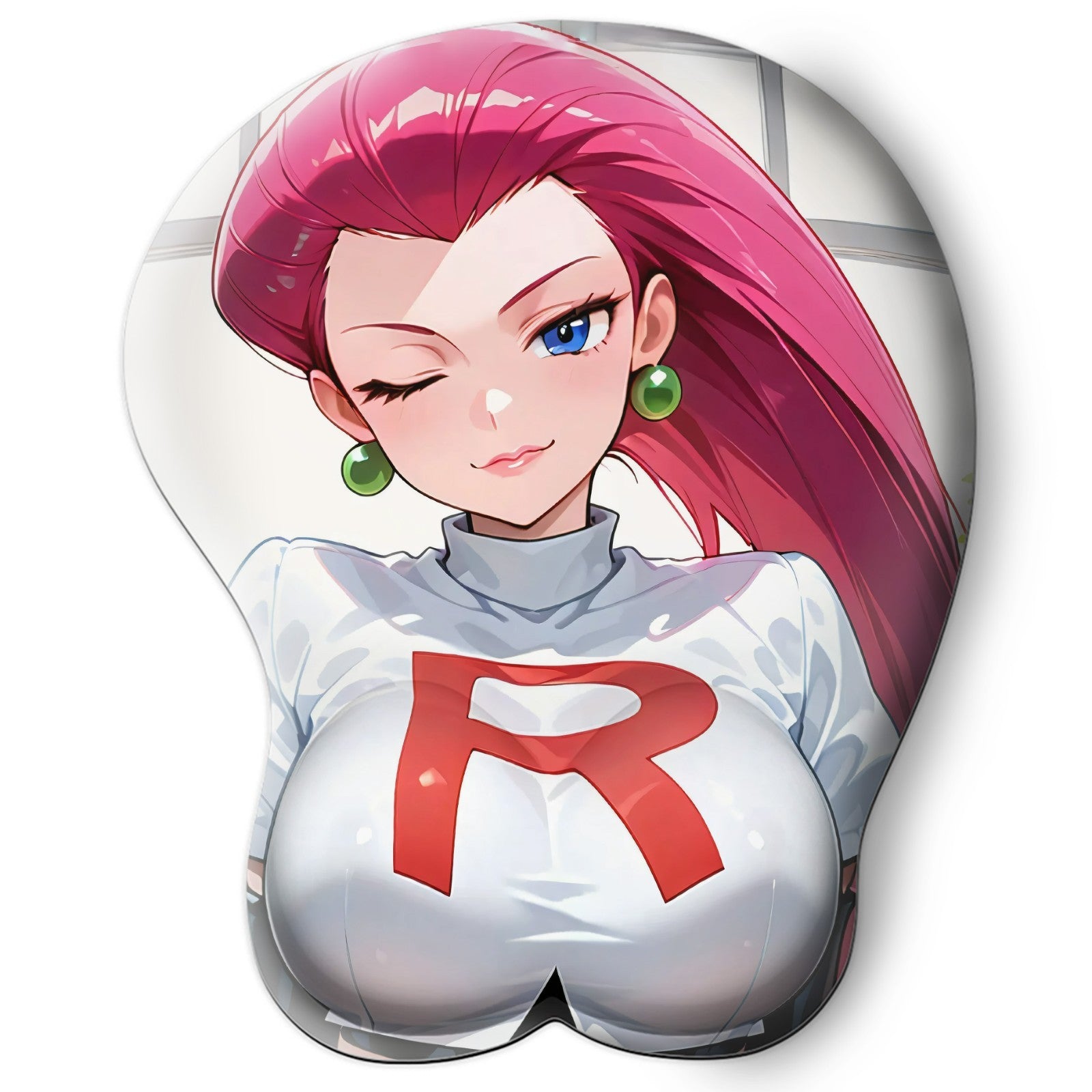 3D oppai Anime Mouse Pad with Silicone Wrist Support, Non-Slip Ergonomic Shape, Pokemon Anime Character Jessie #01