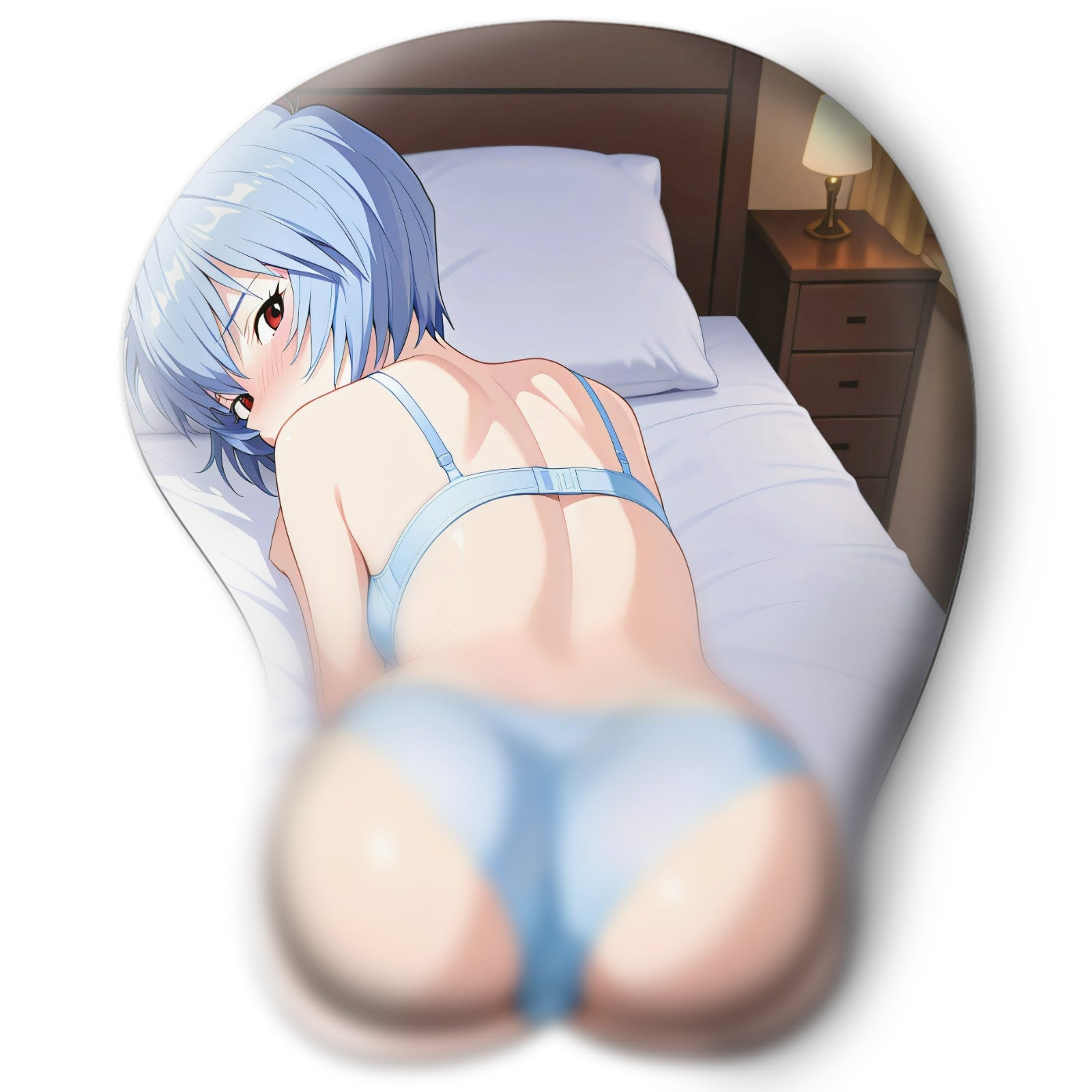 3D butt Anime Mouse Pad with Silicone Wrist Support, Non-Slip Ergonomic Shape, Evangelion anime Character Rei Ayanami #02