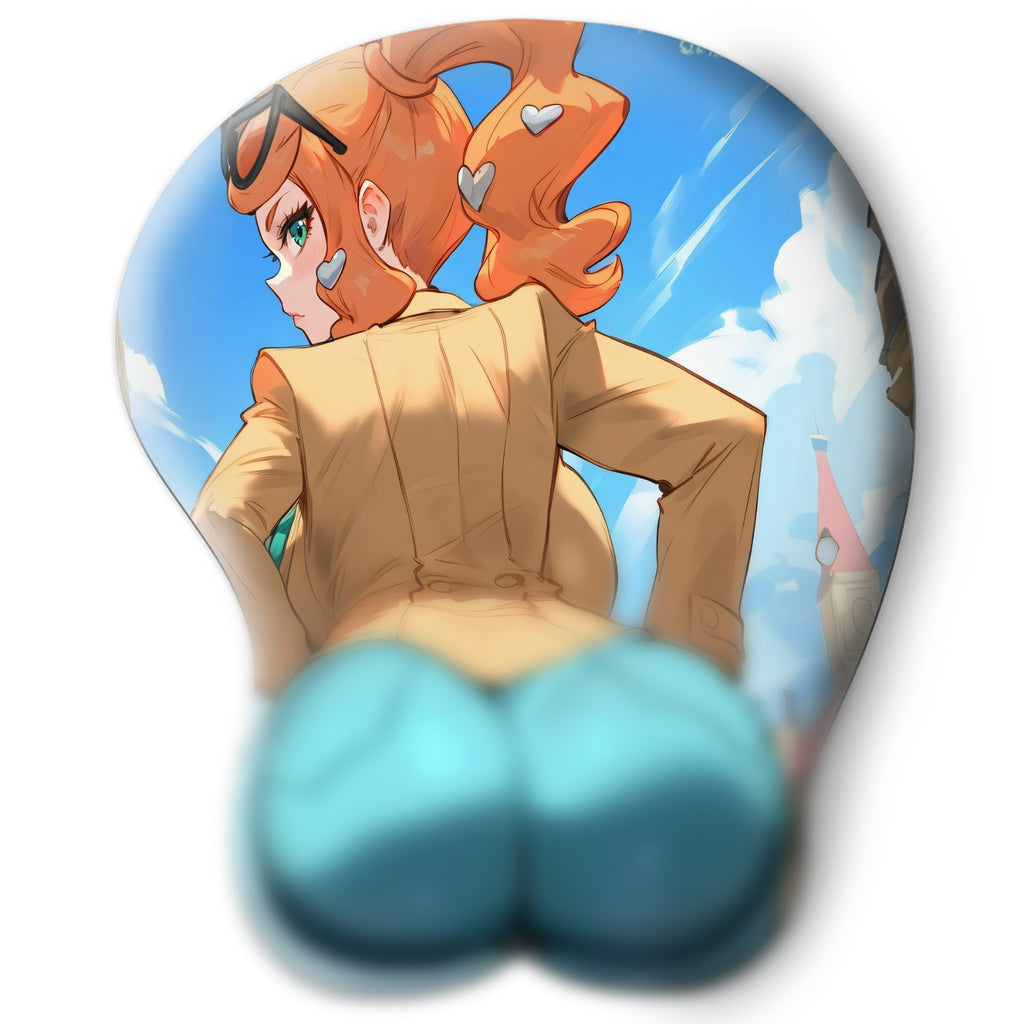 3D butt Anime Mouse Pad with Silicone Wrist Support, Non-Slip Ergonomic Shape, Pokemon anime Character Sonia #02