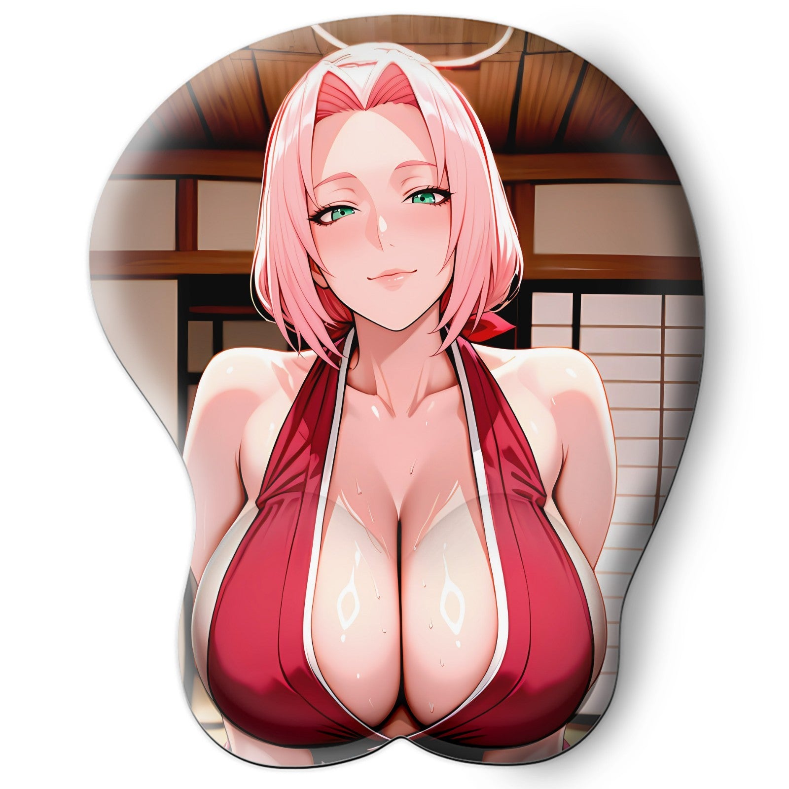 3D oppai Anime Mouse Pad with Silicone Wrist Support, Non-Slip Ergonomic Shape, Naruto Anime Character Sakura Haruno #01