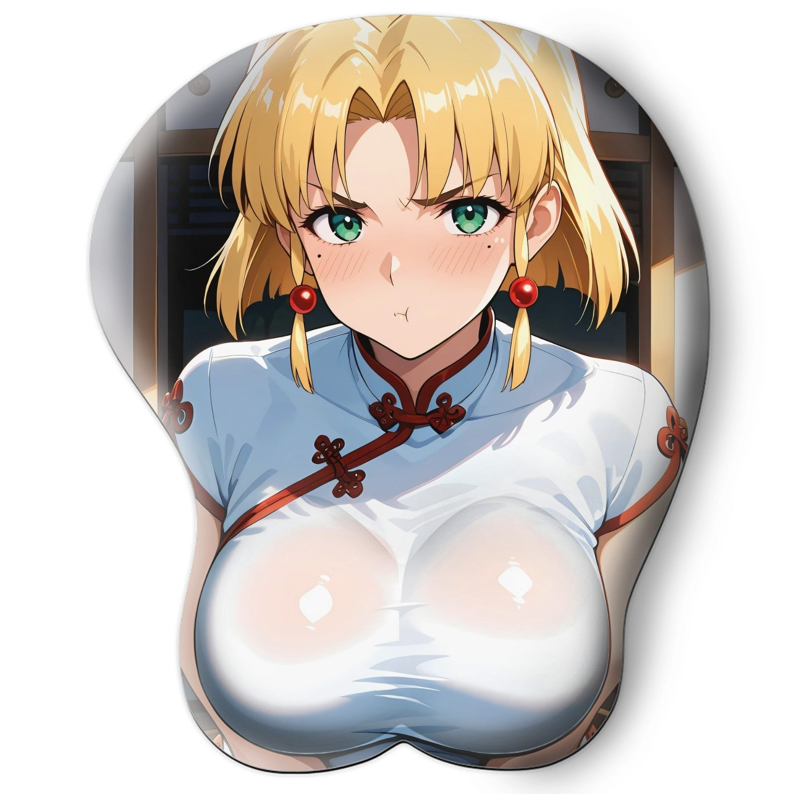 3D oppai Anime Mouse Pad with Silicone Wrist Support, Non-Slip Ergonomic Shape, Evangelion Anime Character Ritsuko akagi #01