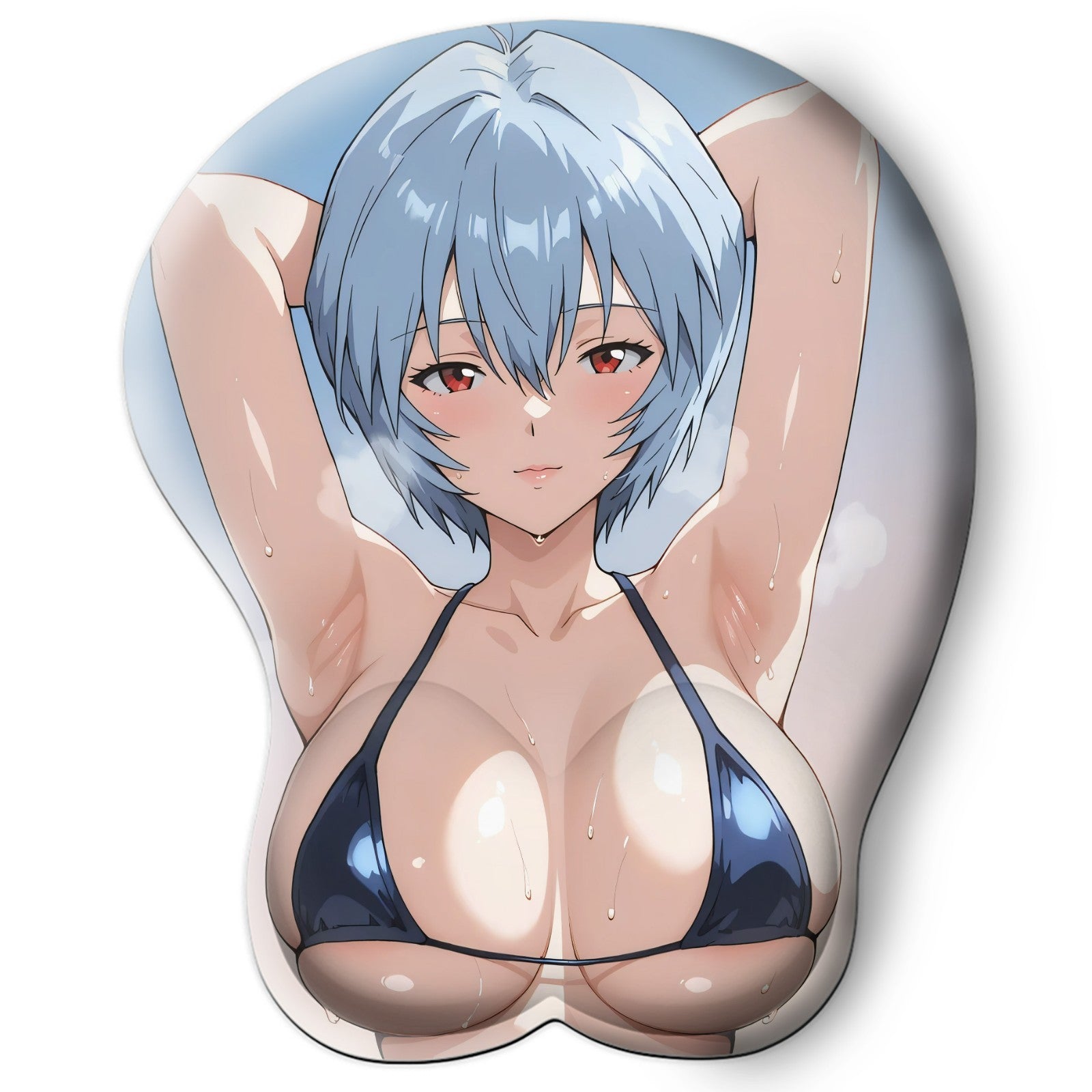 3D oppai Anime Mouse Pad with Silicone Wrist Support, Non-Slip Ergonomic Shape, Evangelion Anime Character Rei Ayanami #01