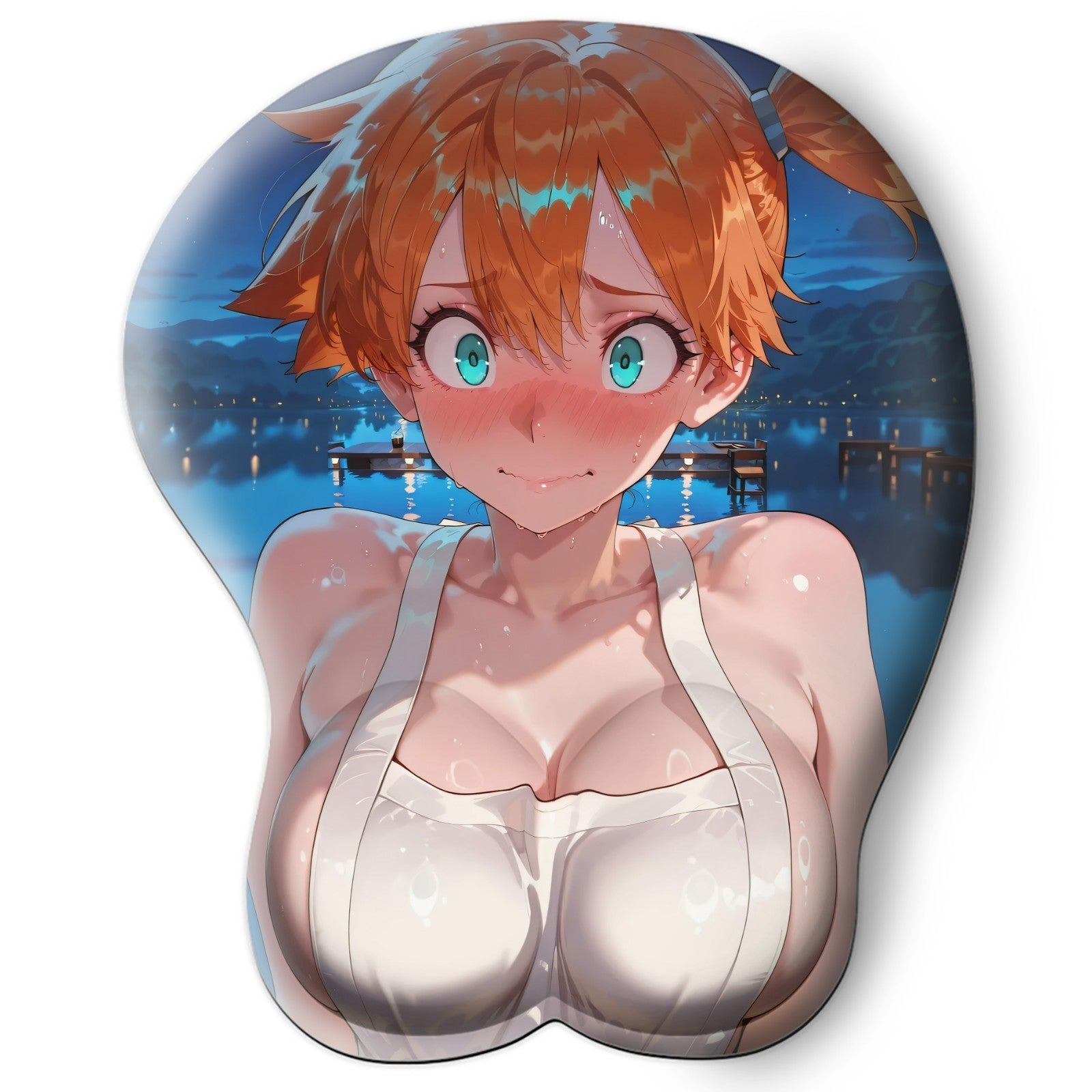 3D oppai Anime Mouse Pad with Silicone Wrist Support, Non-Slip Ergonomic Shape, Pokemon Anime Character Misty #01