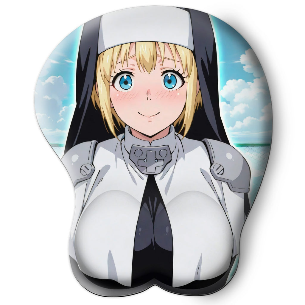 3D oppai Anime Mouse Pad with Silicone Wrist Support, Non-Slip Ergonomic Shape, Fire Force Anime Character Iris #01
