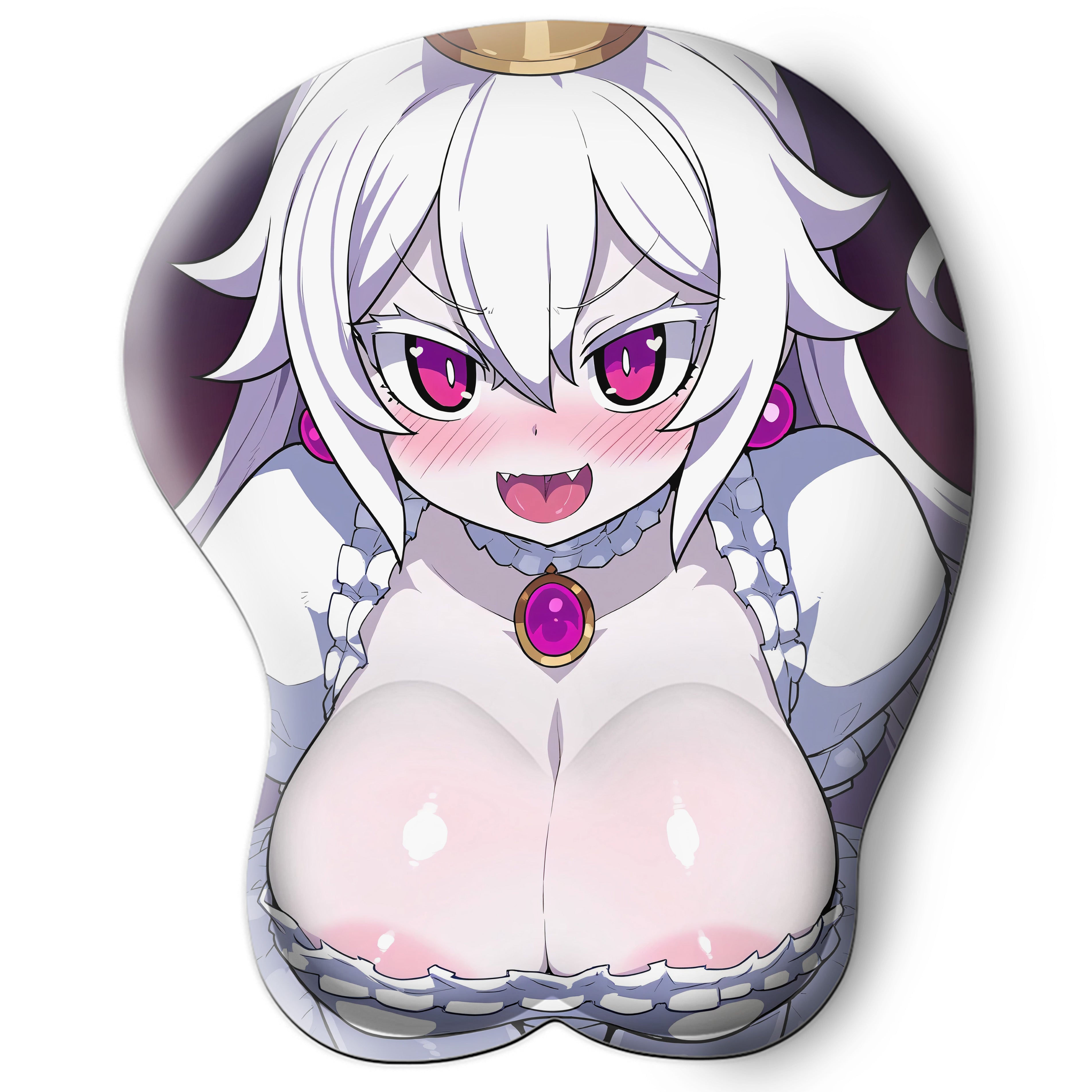 3D oppai Anime Mouse Pad with Silicone Wrist Support, Non-Slip Ergonomic Shape, Super Mario Game Character Boosette #01