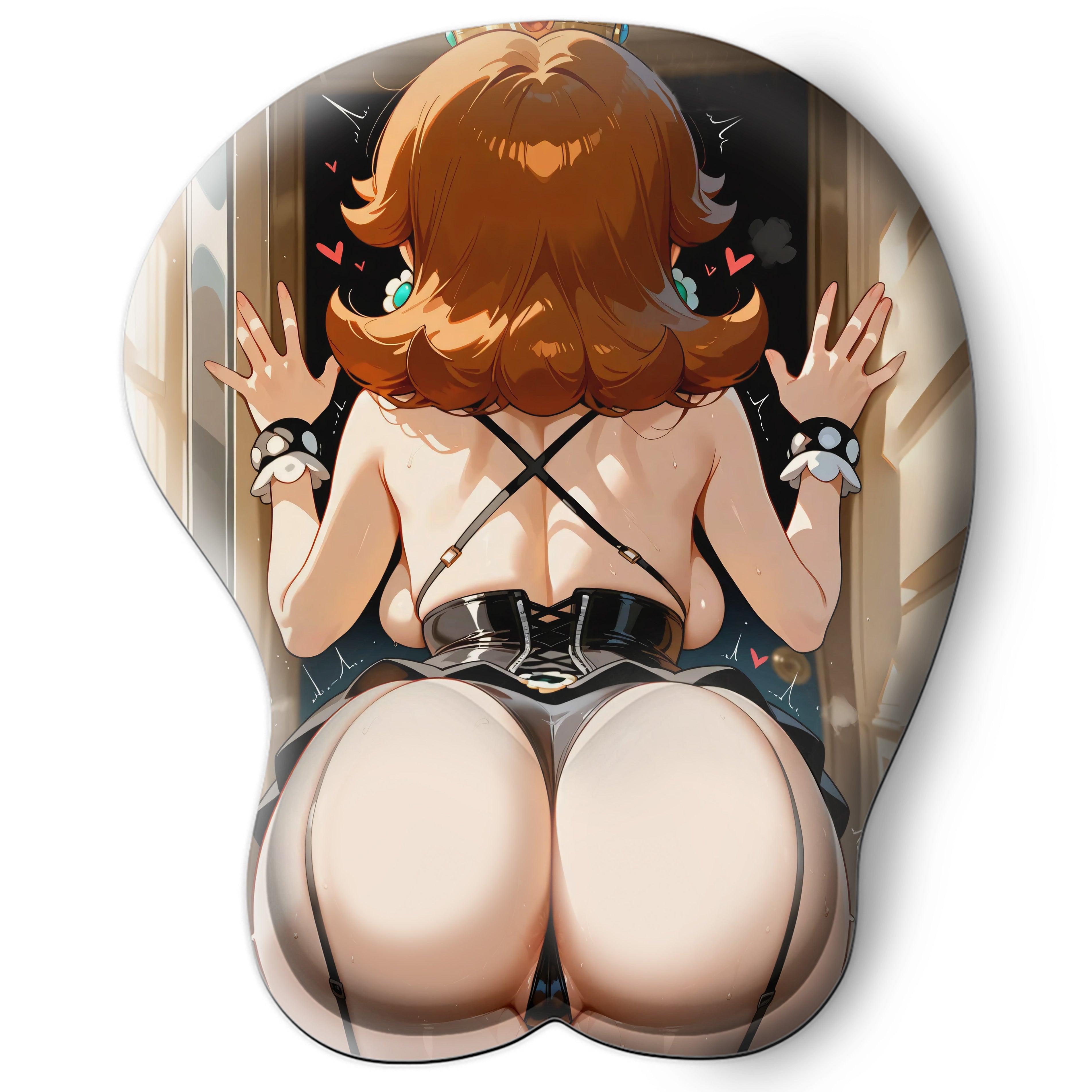 3D butt Anime Mouse Pad with Silicone Wrist Support, Non-Slip Ergonomic Shape, Super Mario game Character Daisy #02