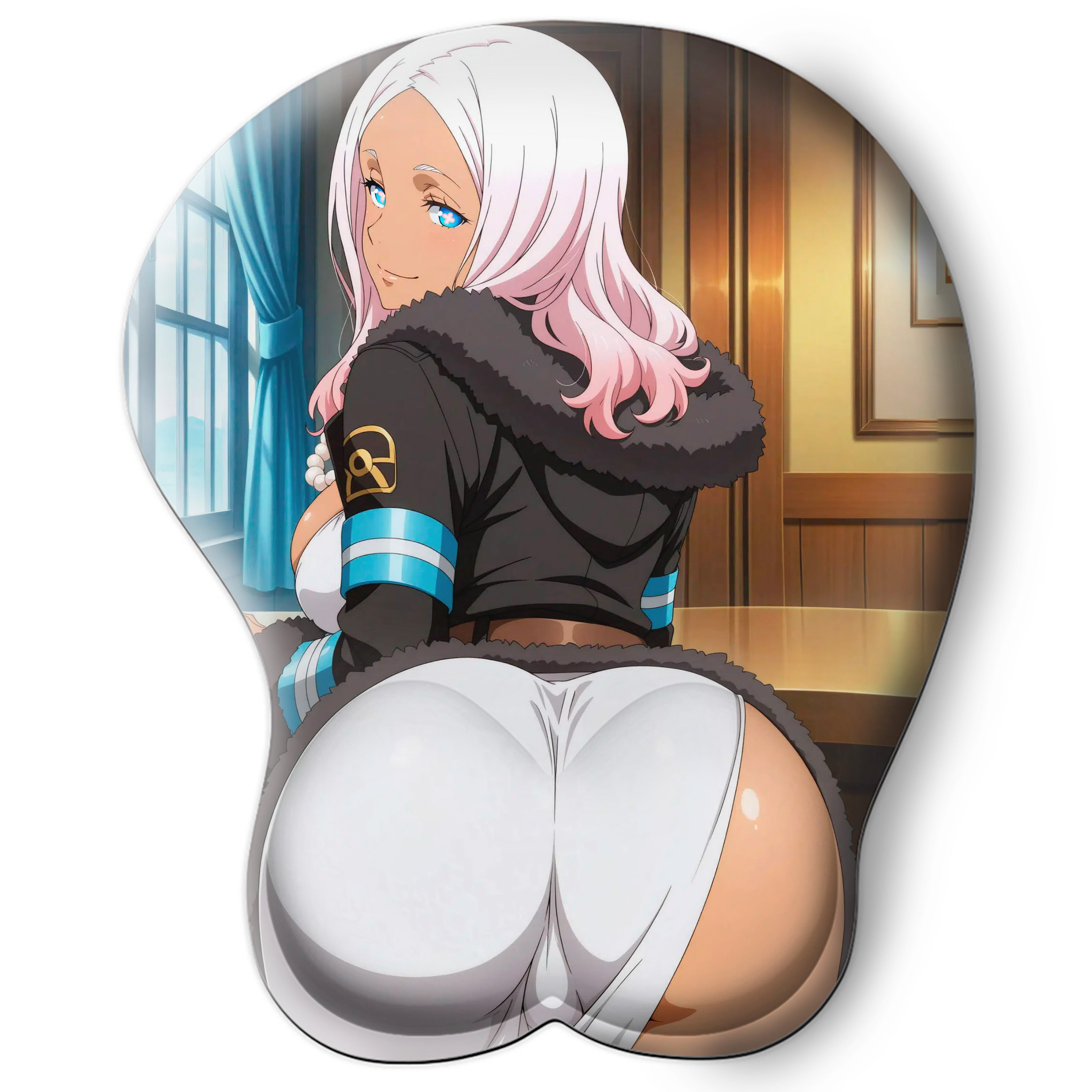 3D butt Anime Mouse Pad with Silicone Wrist Support, Non-Slip Ergonomic Shape, Fire Force Anime Character Hibana #02