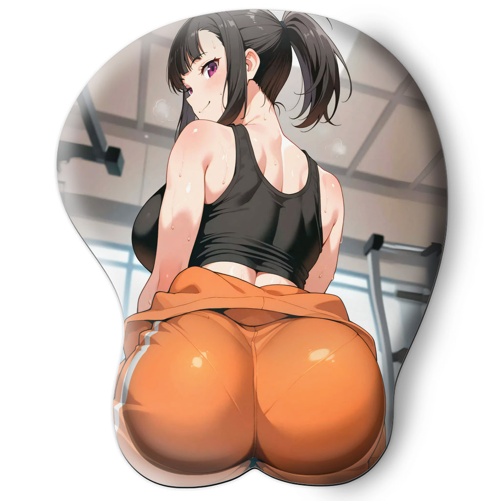 3D butt Anime Mouse Pad with Silicone Wrist Support, Non-Slip Ergonomic Shape, Fire Force Anime Character Maki Oze #02