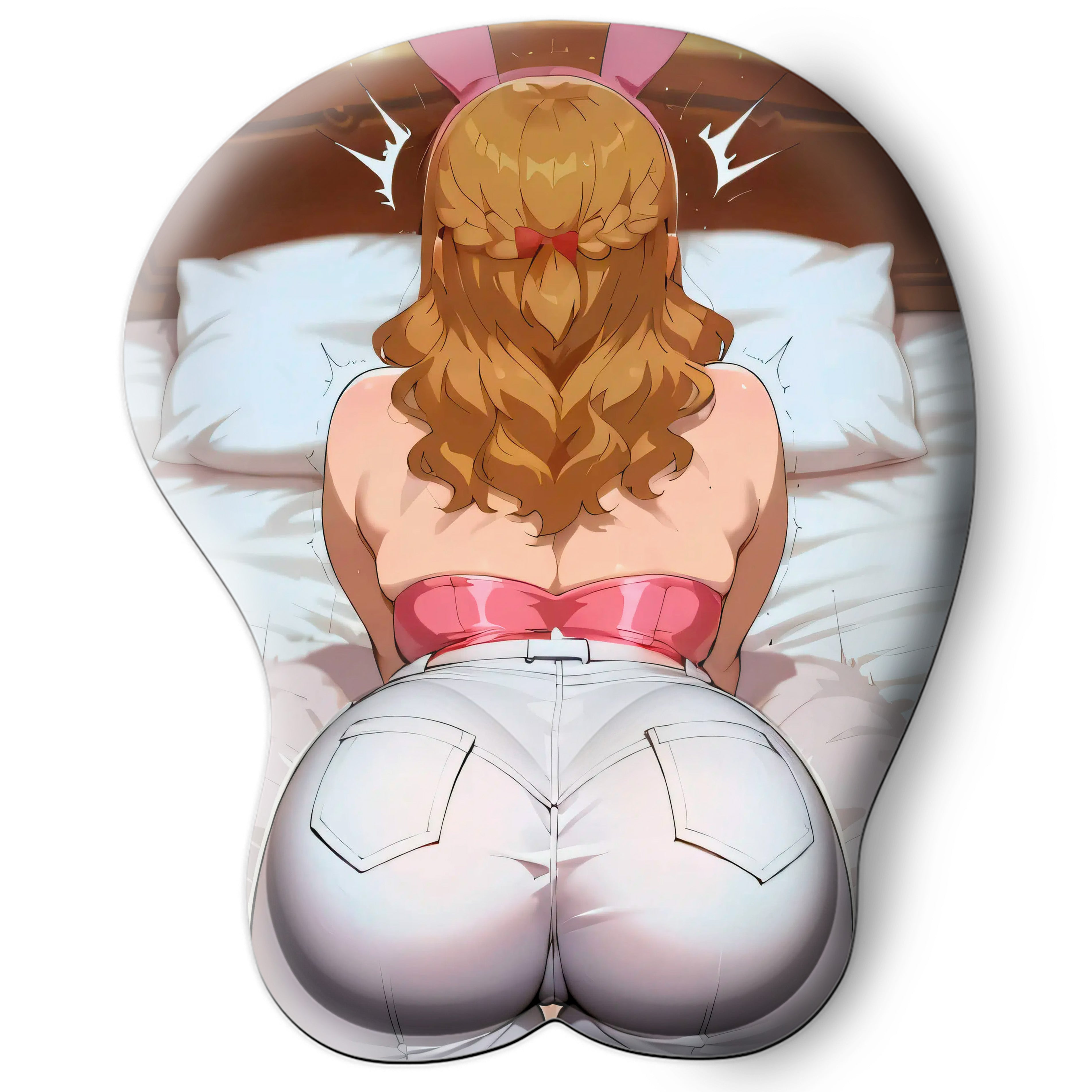 3D butt Anime Mouse Pad with Silicone Wrist Support, Non-Slip Ergonomic Shape, Black clover Anime Character Mimosa Vermillion #02