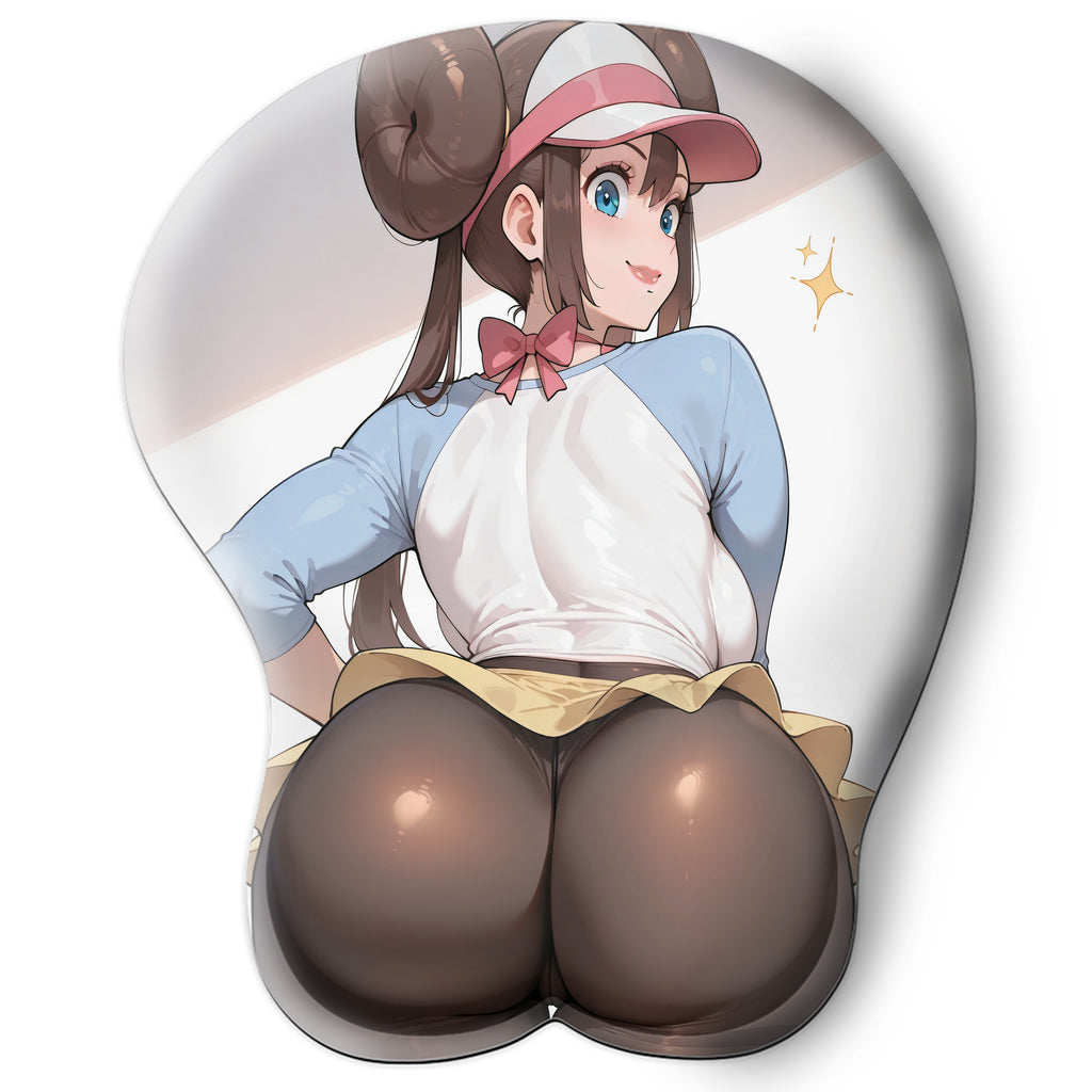 3D butt Anime Mouse Pad with Silicone Wrist Support, Non-Slip Ergonomic Shape, Pokemon anime Character Rosa #02