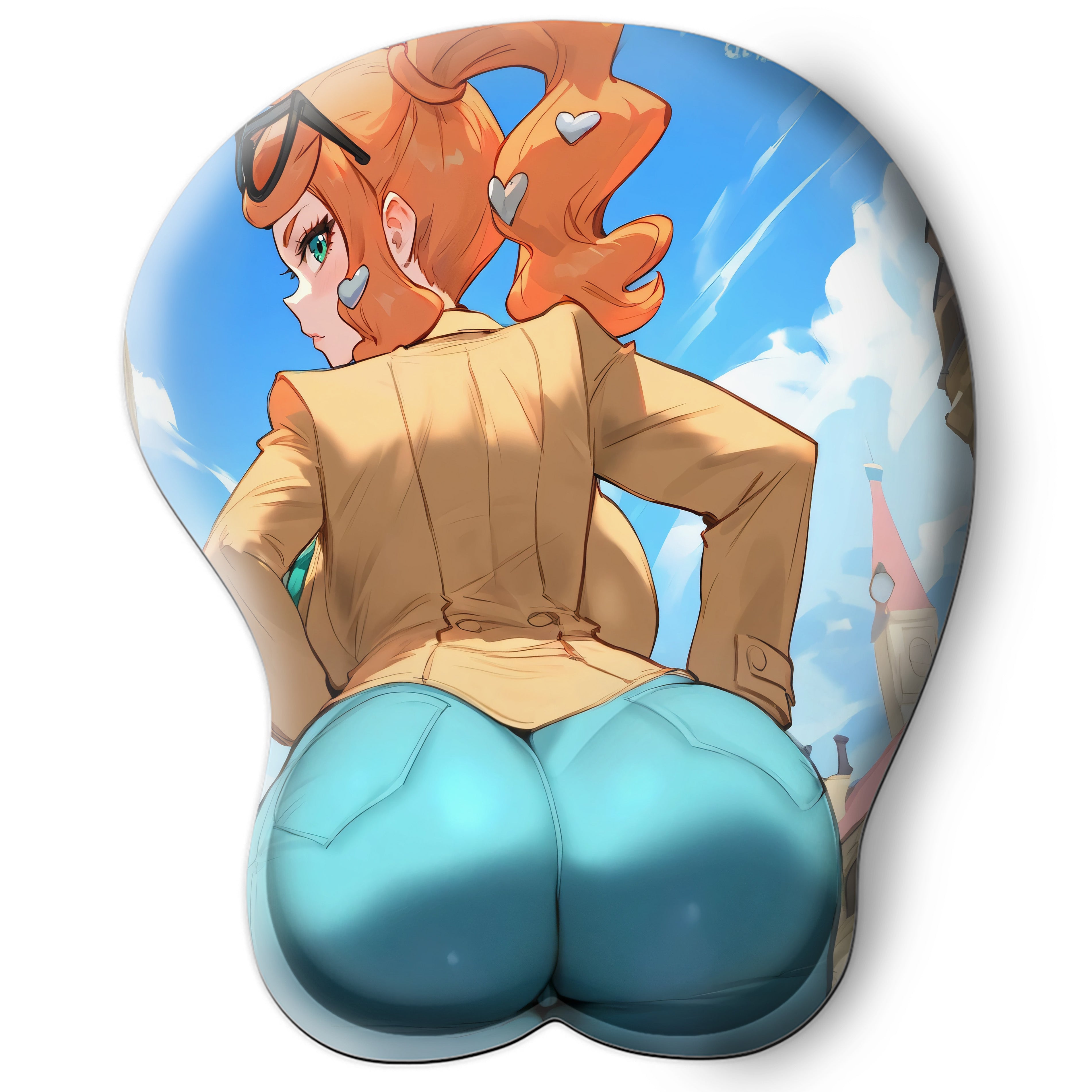 3D butt Anime Mouse Pad with Silicone Wrist Support, Non-Slip Ergonomic Shape, Pokemon anime Character Sonia #02