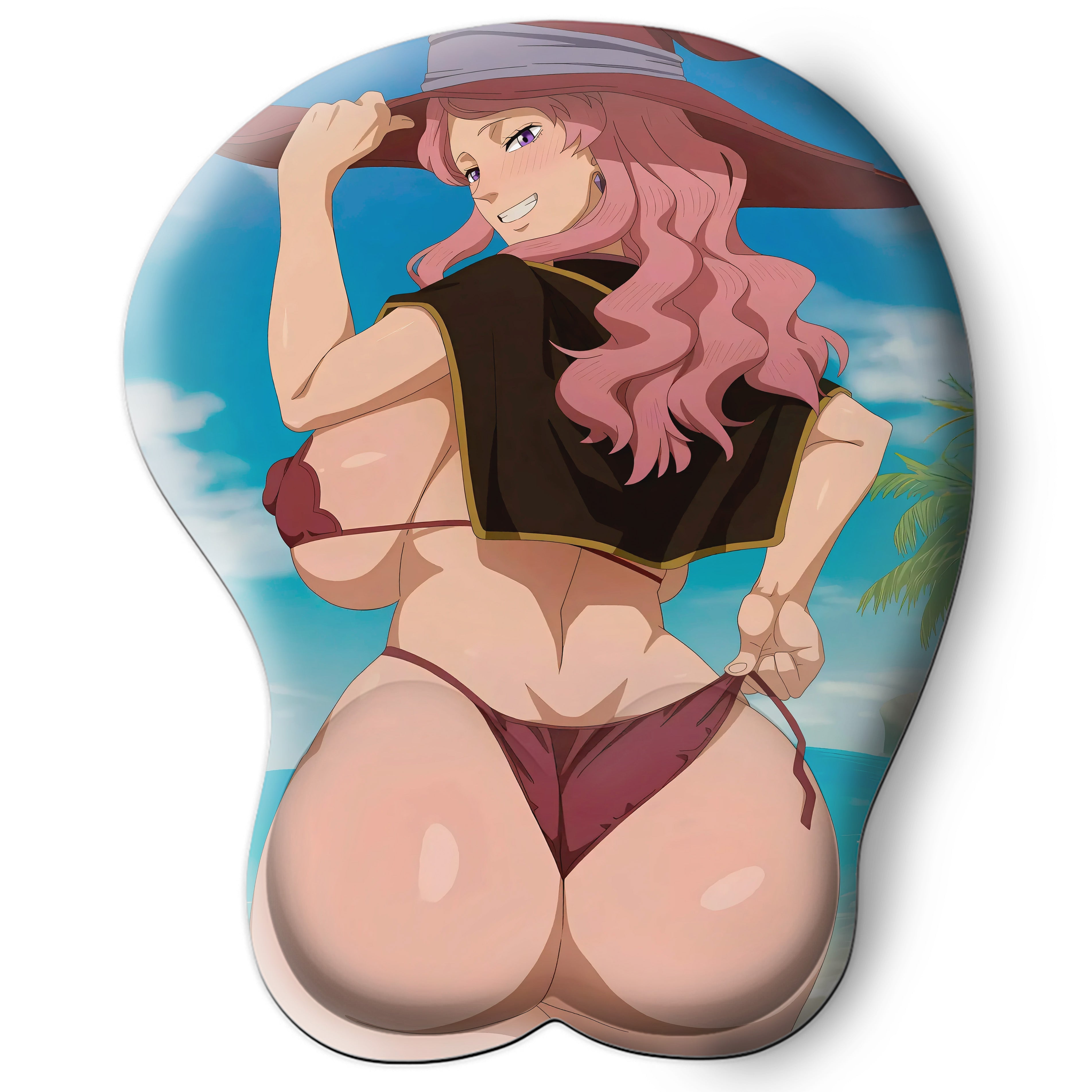 3D butt Anime Mouse Pad with Silicone Wrist Support, Non-Slip Ergonomic Shape, Black clover Anime Character Vanessa Enoteca #02