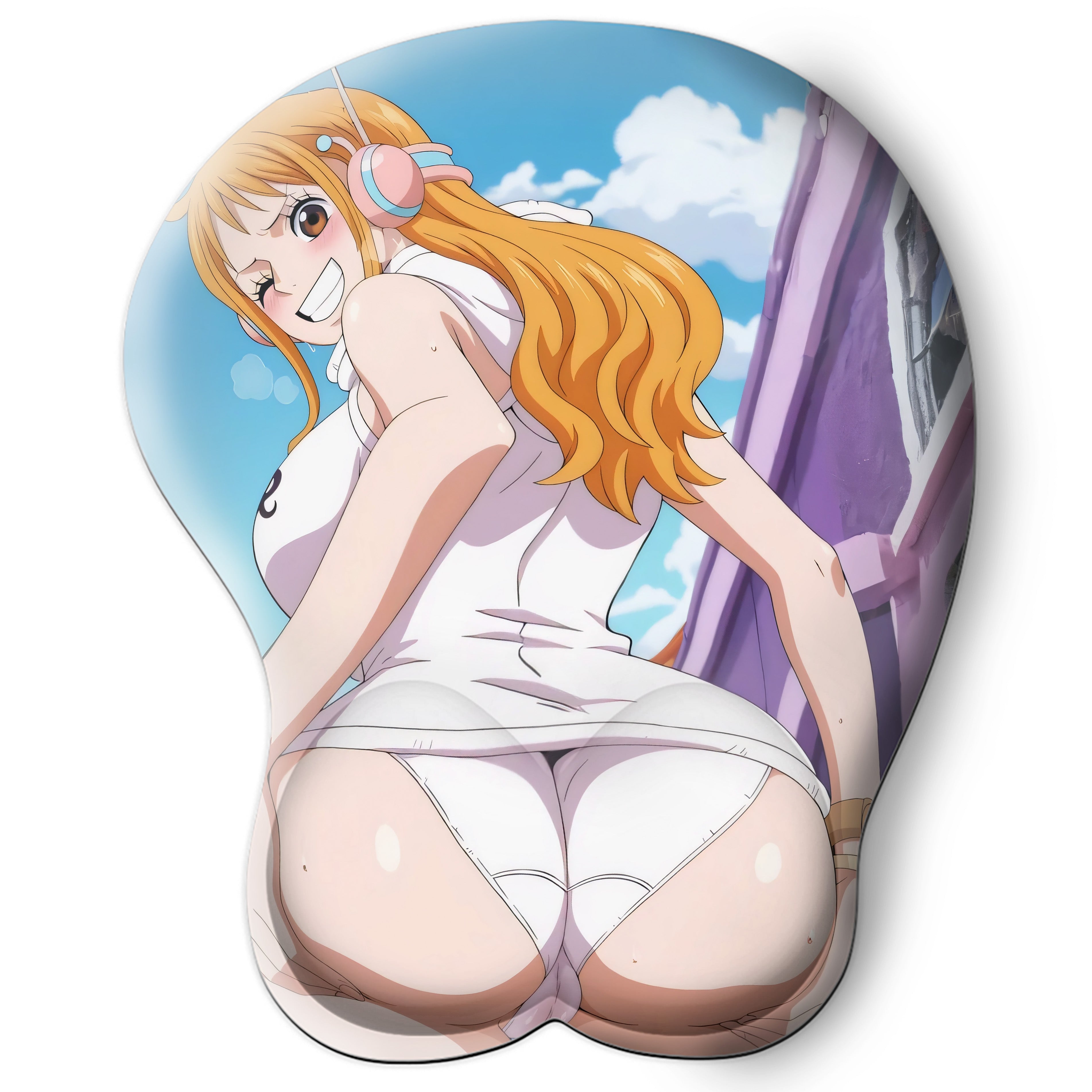 3D butt Anime Mouse Pad with Silicone Wrist Support, Non-Slip Ergonomic Shape, One Piece anime Character Nami #02